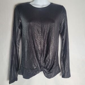 NWT INC International Concepts Black Reptile Print Long Sleeve Twist Front XS